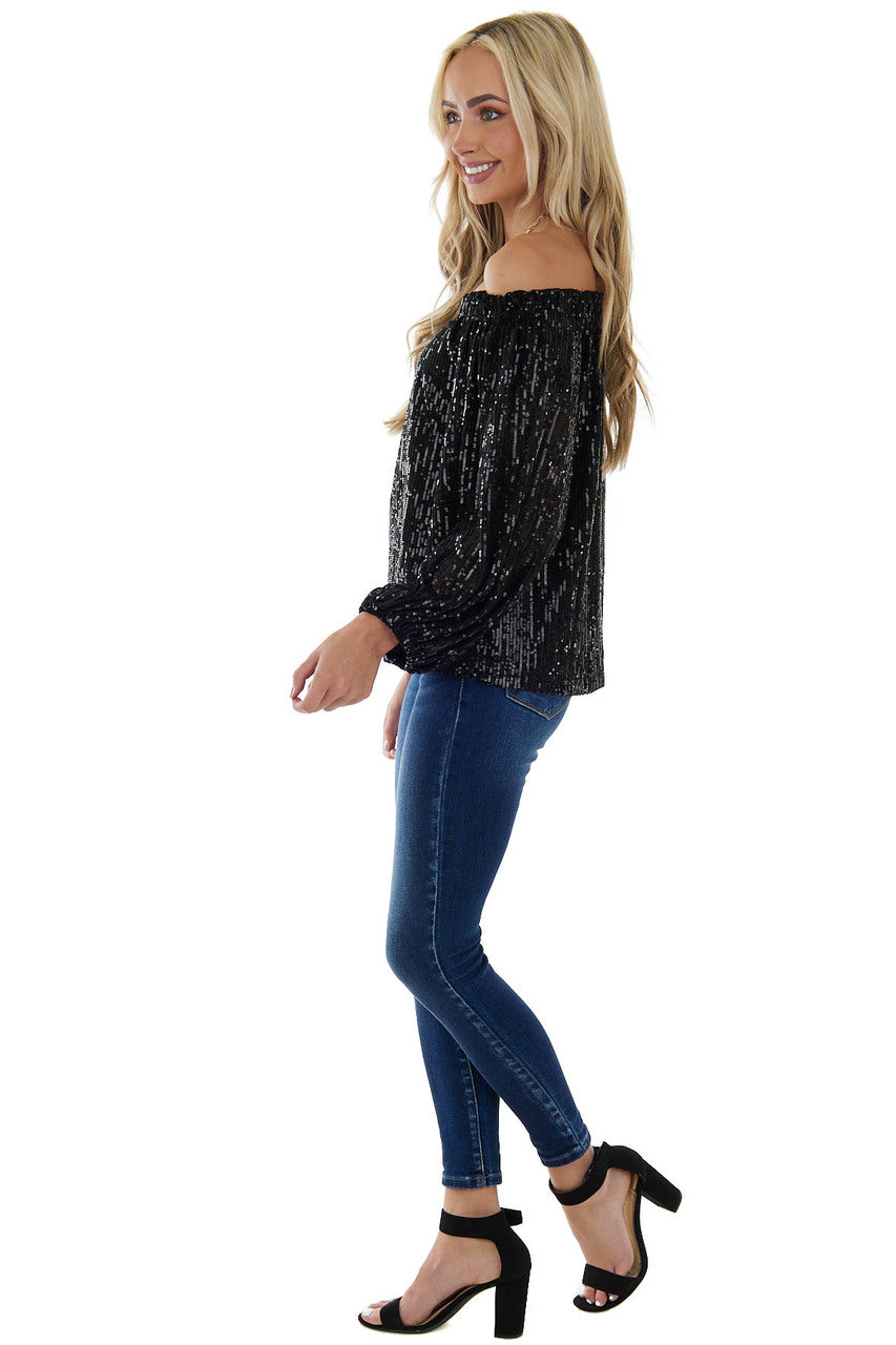 Black Sequined Off the Shoulder Blouse 