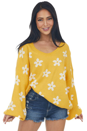 Rich Amber and Ivory Daisy Print Sweater