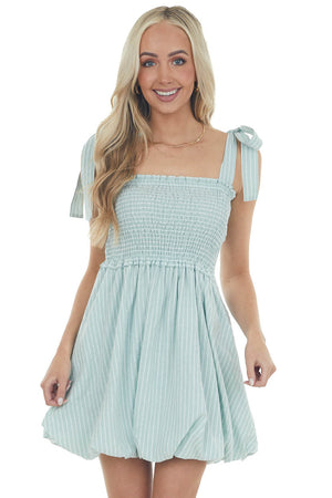 Sage and Ivory Striped Sleeveless Short Dress