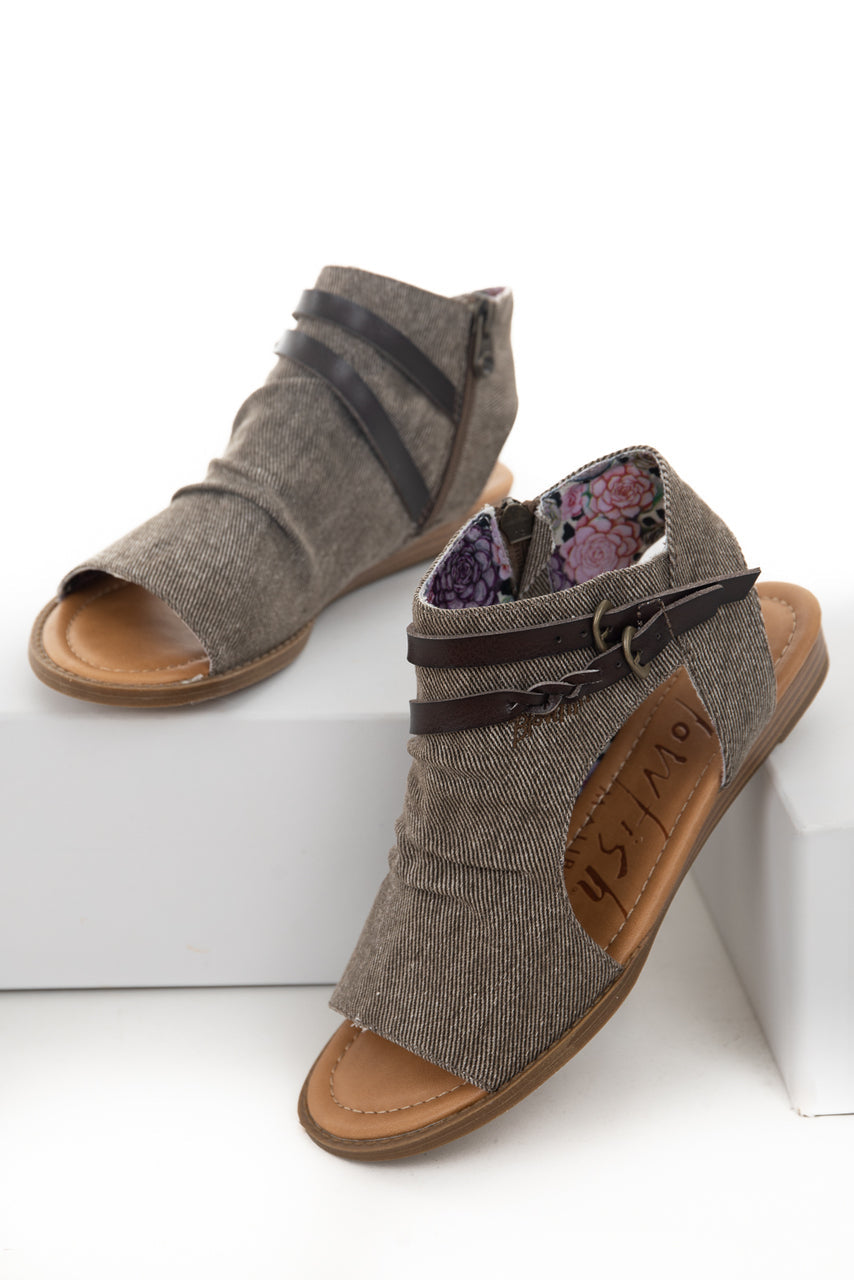 Ash Grey Fabric Top Open Toe Sandals with Buckle Details