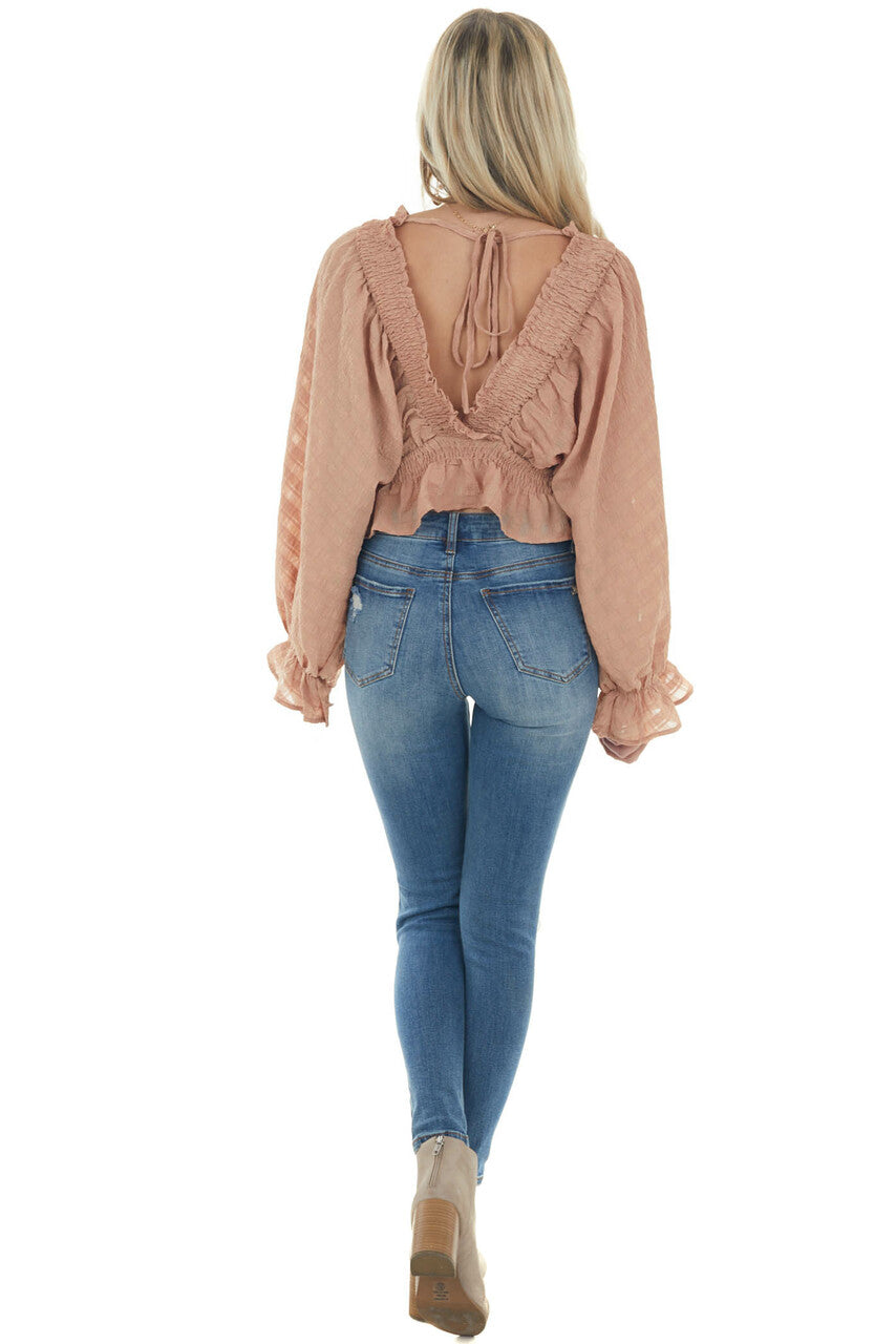 Desert Sand Plunging Neck Puff Sleeve Blouse