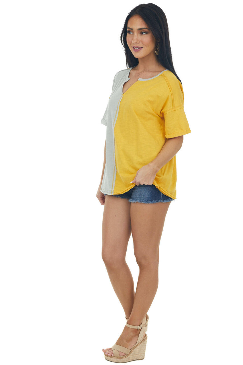 Amber and Ash Colorblock Notched Neck Knit Top 