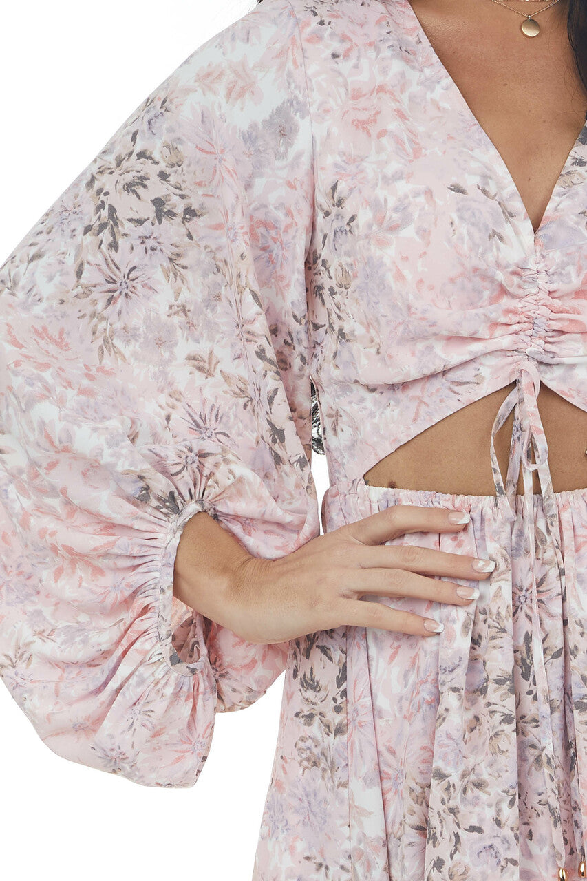 Cherry Blossom Floral Cut Out Short Dress