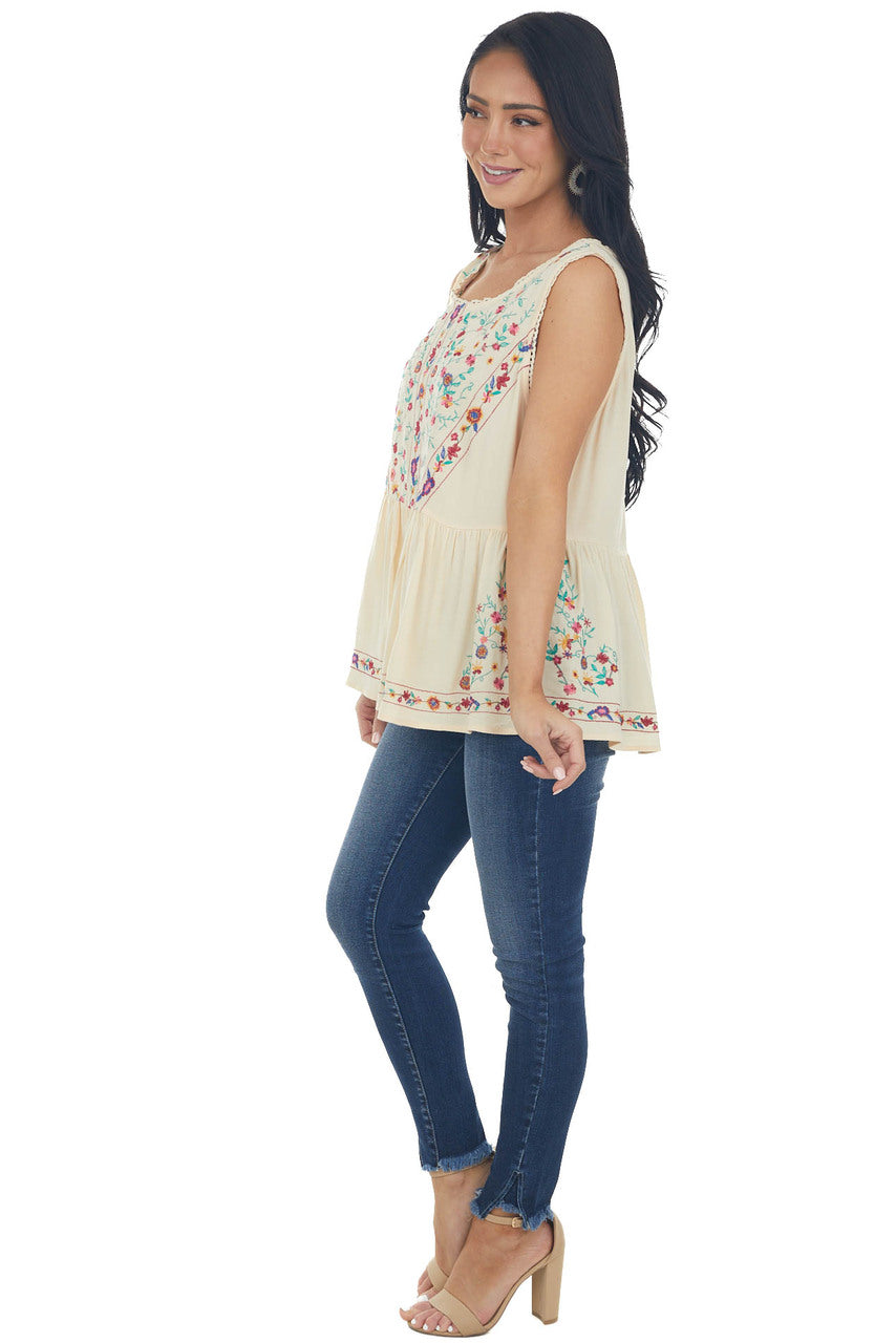 Buttercream Floral Embroidered Drop Waist Top
