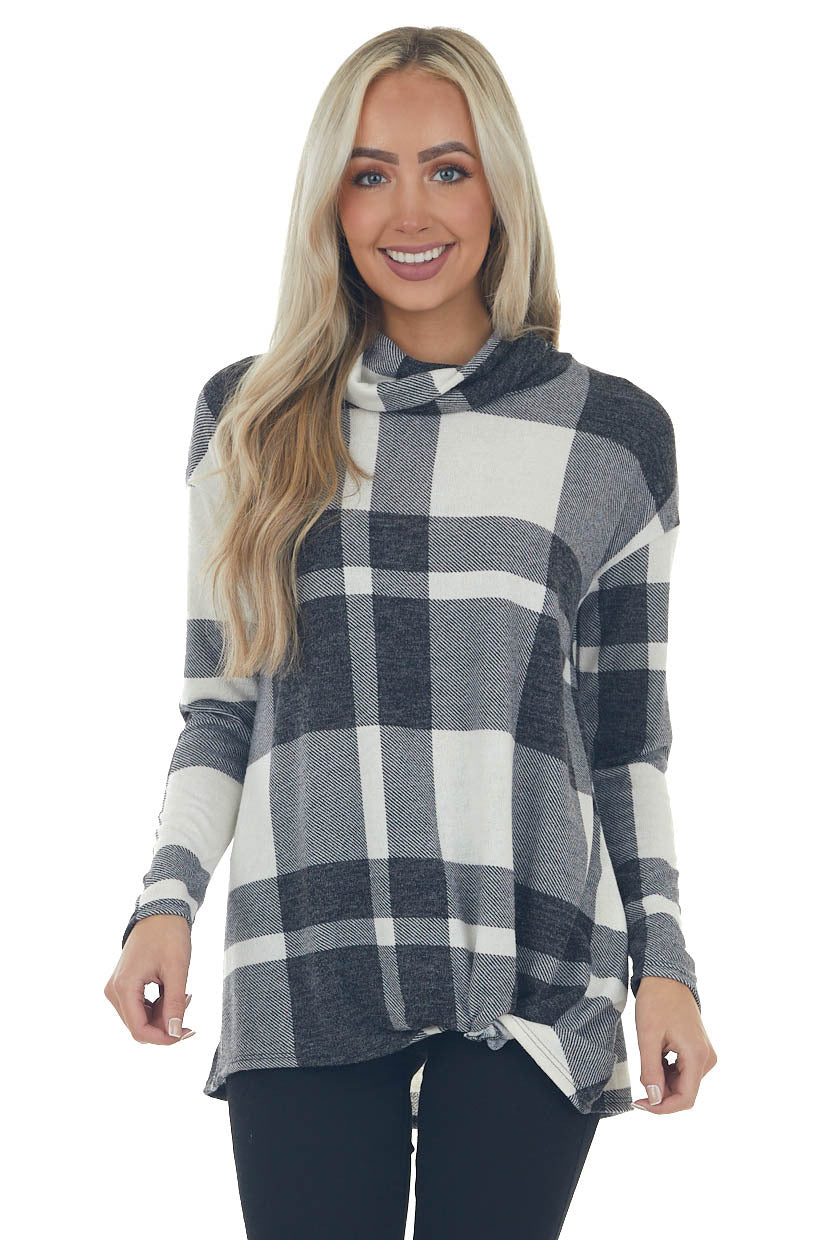 Black Plaid Long Sleeve Turtleneck Top