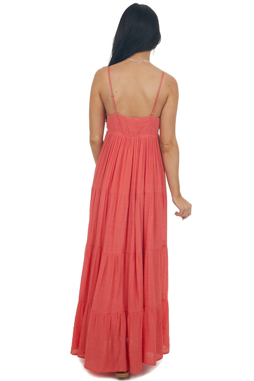 Dark Watermelon Sleeveless Tiered Maxi Dress