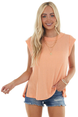 Salmon Short Sleeve Knit Top with Side Slits 