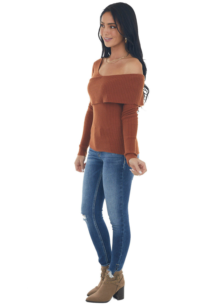 Spice Long Sleeve One Shoulder Ribbed Knit Top