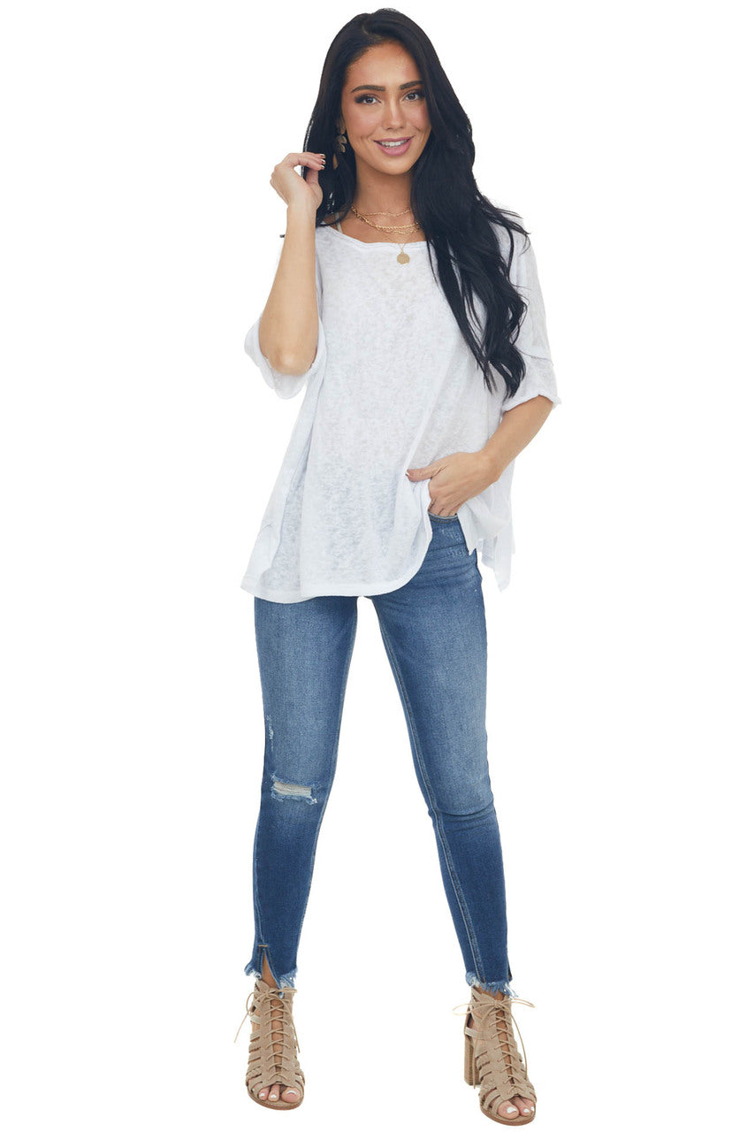 Melange Off White Short Dolman Sleeve Knit Top 