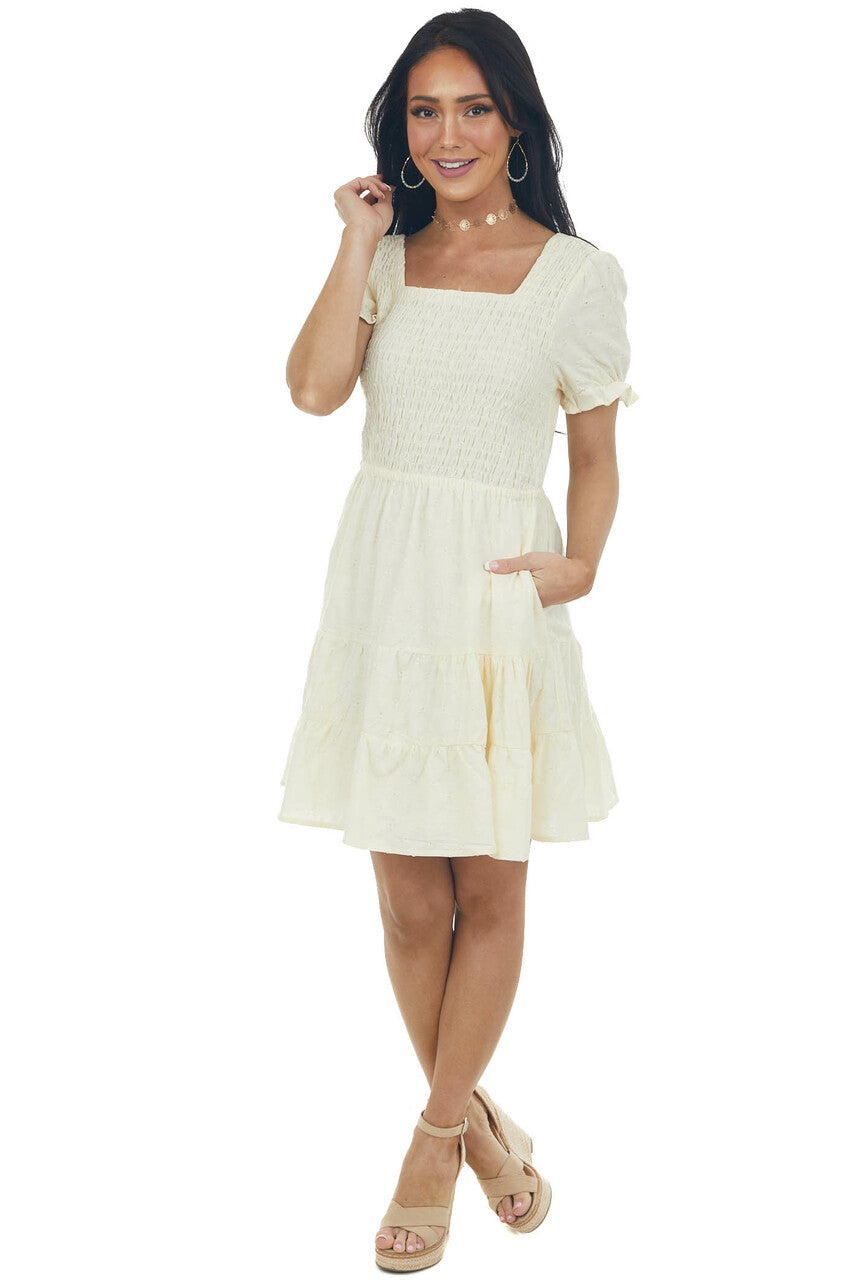 Vanilla Smocked Cut Out Back Short Dress 