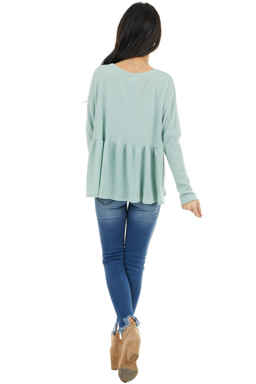 Seafoam Henley Oversized Long Sleeve Babydoll Knit Top