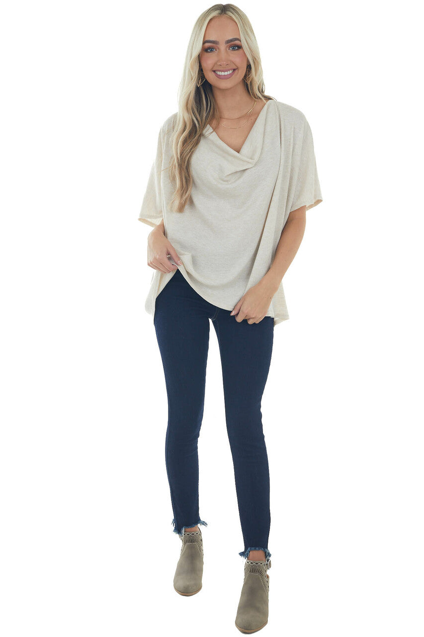 Oatmeal Draped Neck Oversized Thermal Top