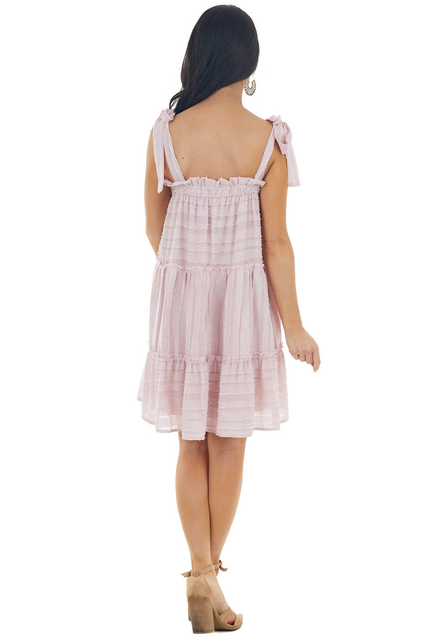 Dusty Blush Striped Sleeveless Tiered Short Woven Dress