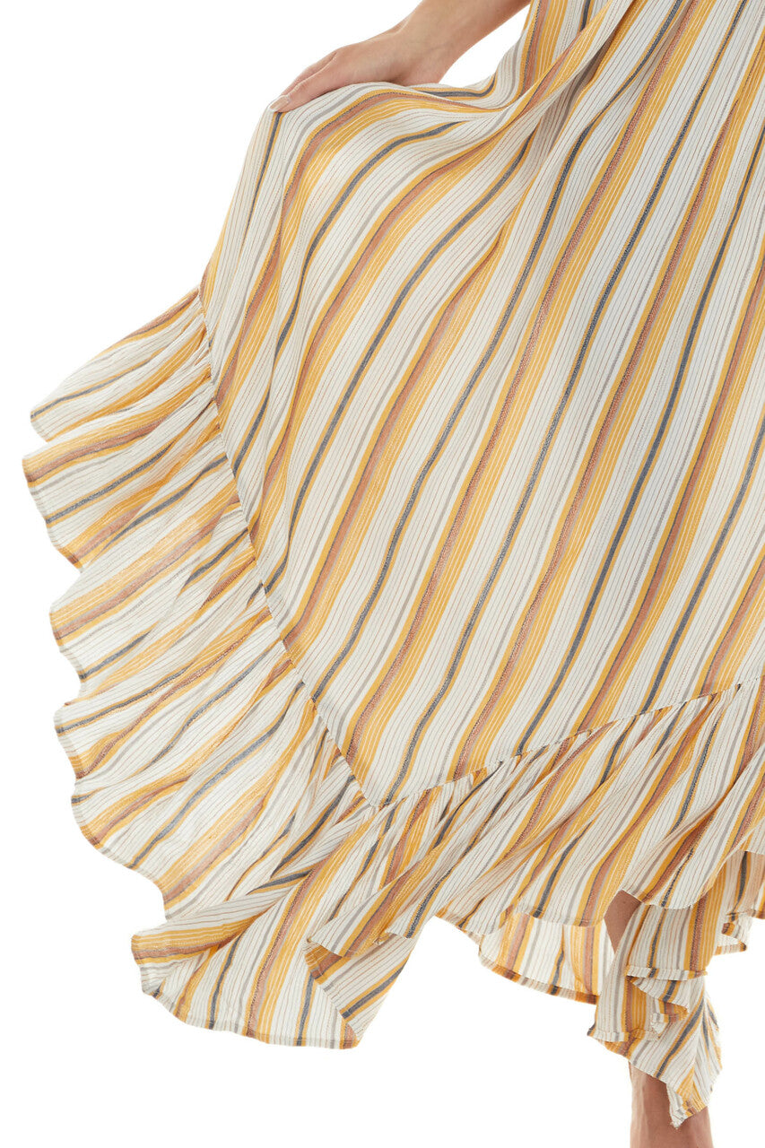 Amber Striped Print Strapless Midi Dress