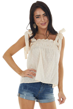 Desert Sand Swiss Dot Tank Top with Tie Straps