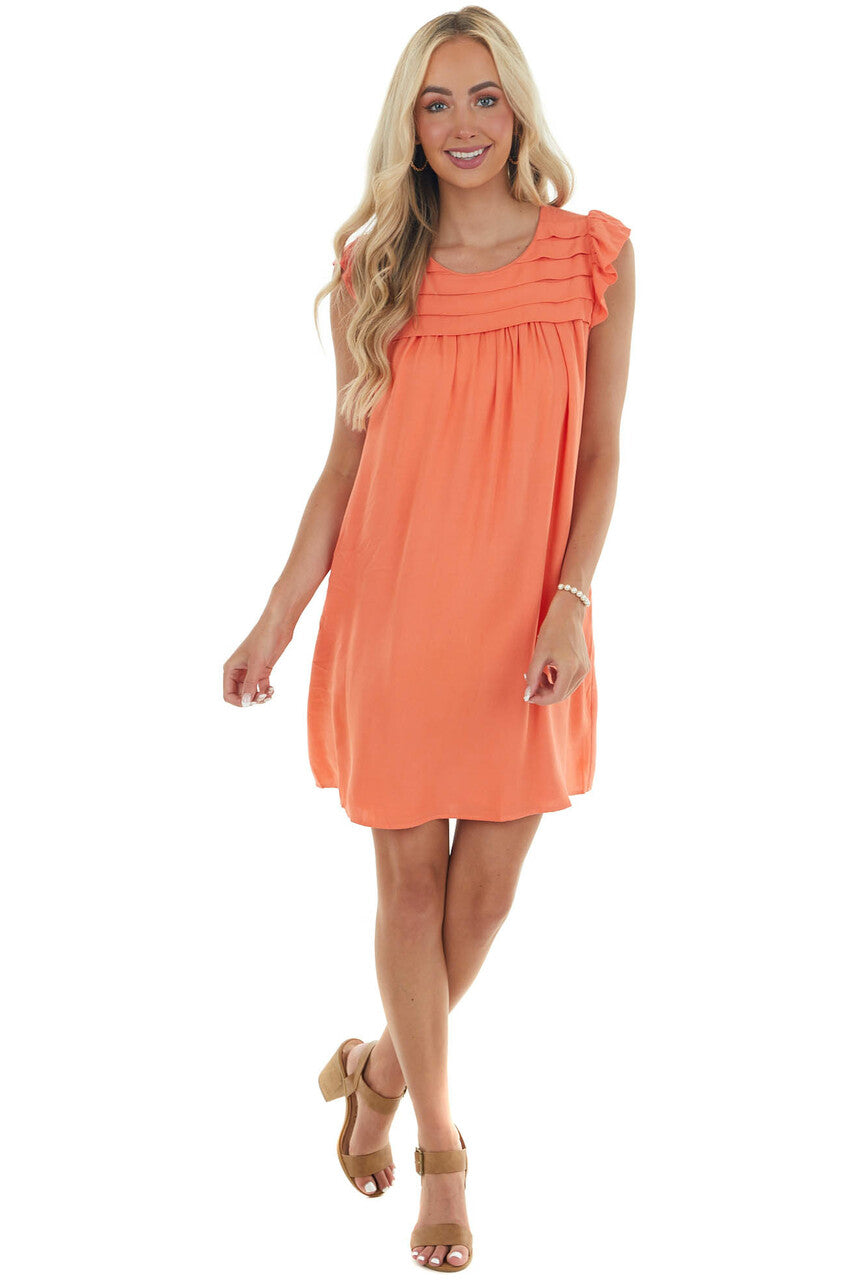 Coral Babydoll Pintuck Yoke Mini Woven Dress