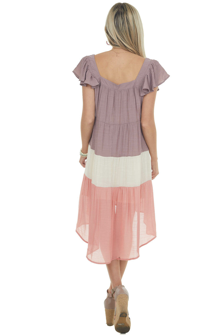 Mauve Colorblock Square Neckline Short Dress