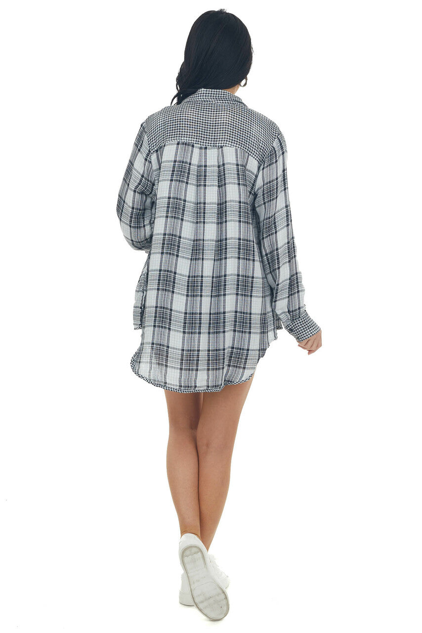 Black and Ivory Plaid Top with Checker Detail
