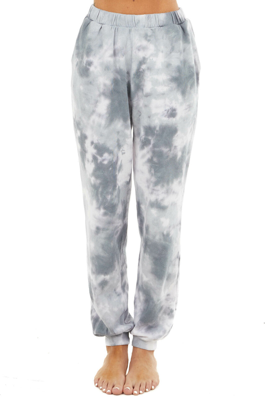 Charcoal and Ivory Tie Dye Print Joggers with Pockets 