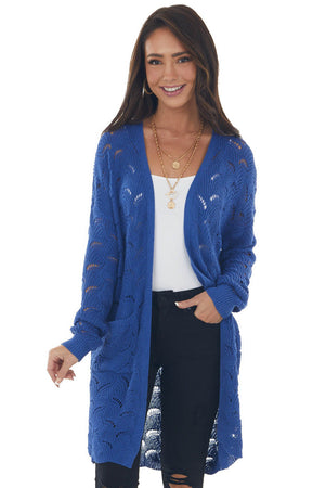 Cobalt Patterned Loose Knit Cardigan