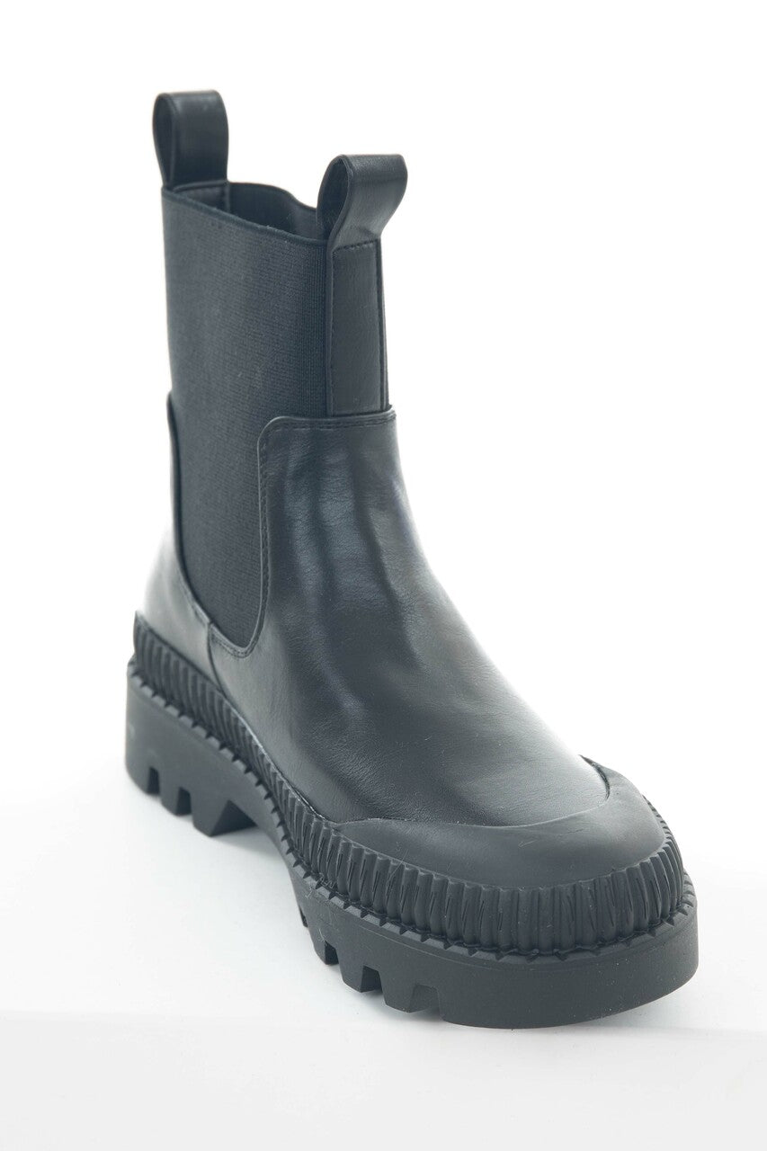 Black Faux Leather Elastic Panel Booties