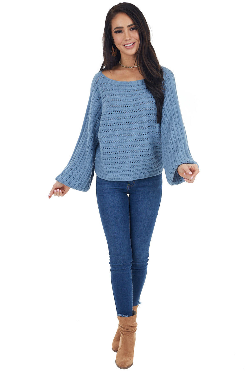 Cornflower Blue Long Sleeve Textured Sweater