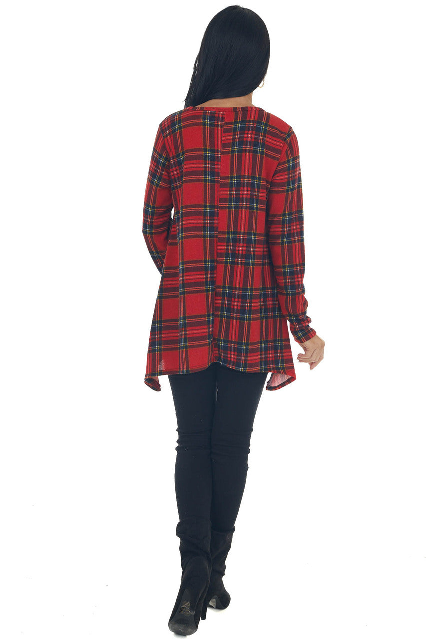 Ruby Plaid Knit Top with Handkerchief Hemline