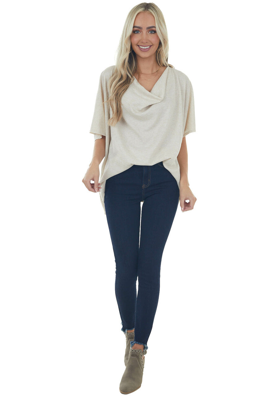 Oatmeal Draped Neck Oversized Thermal Top