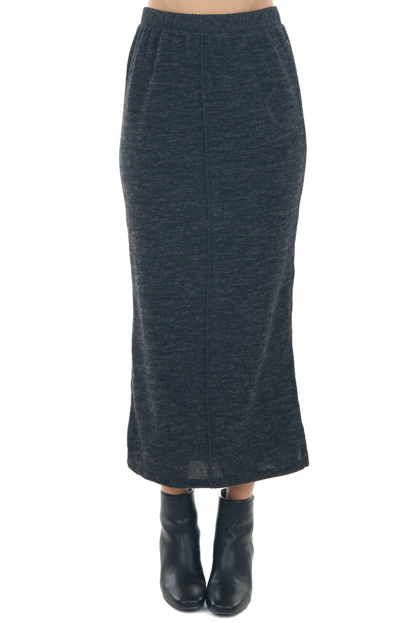 Heathered Charcoal Brushed Knit Maxi Skirt