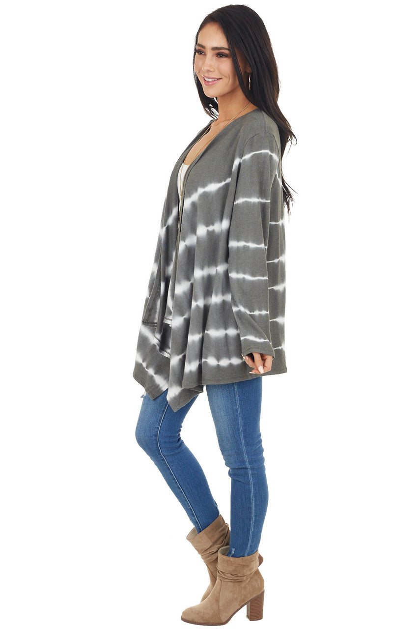 Pewter Green Tie Dye Long Sleeve Open Front Cardigan