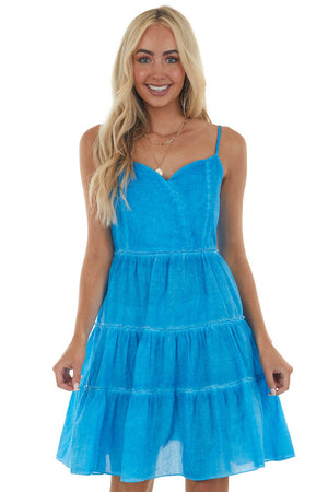 Azure Blue Mineral Wash Sweetheart Neck Dress