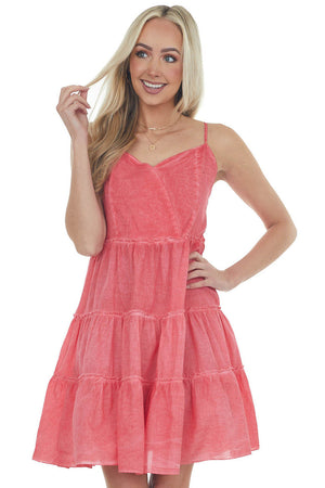 Raspberry Mineral Wash Sweetheart Neck Dress