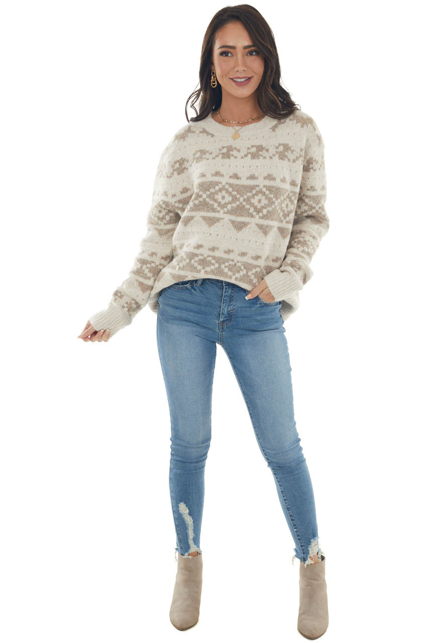Champagne Printed Soft Brushed Knit Sweater 