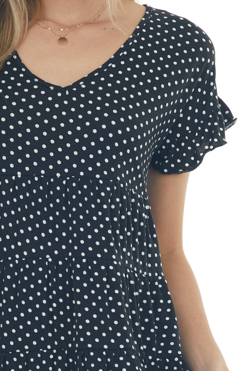 Black and Off White Polka Dot Tiered Dress