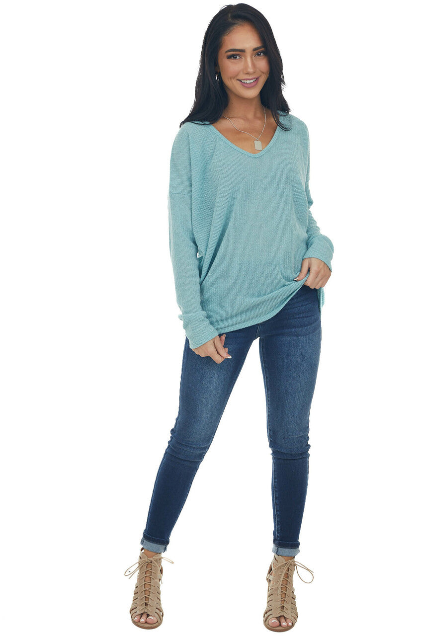 Seafoam Striped U Neck Long Sleeve Knit Top