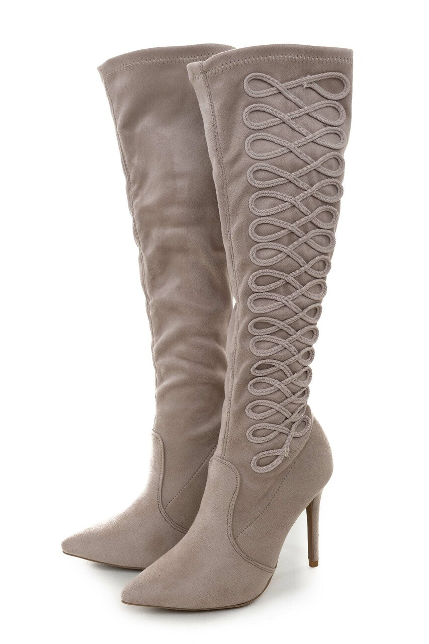 Faded Tea Rose Heel Boots with Braided Detail