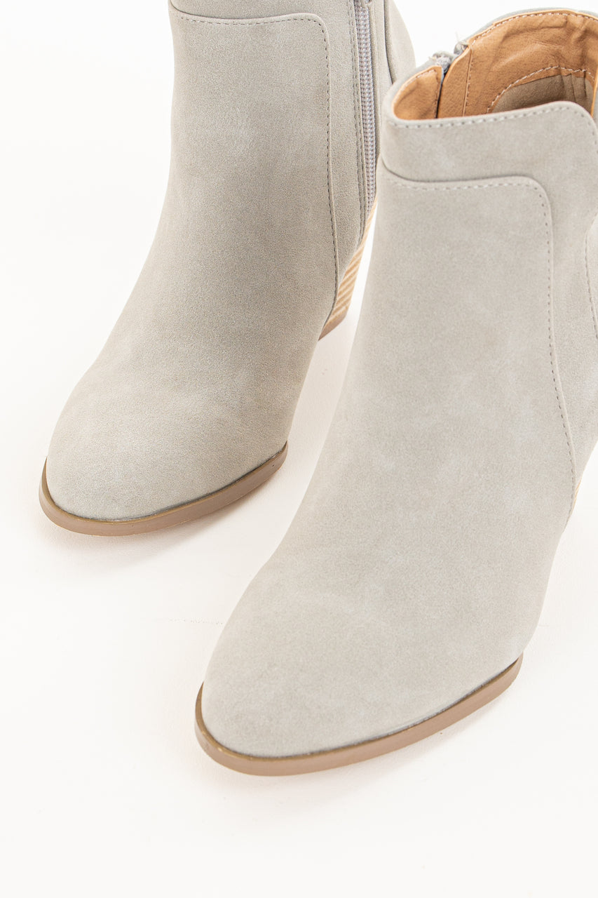Clay Grey Faux Suede Stacked Wedge Bootie 