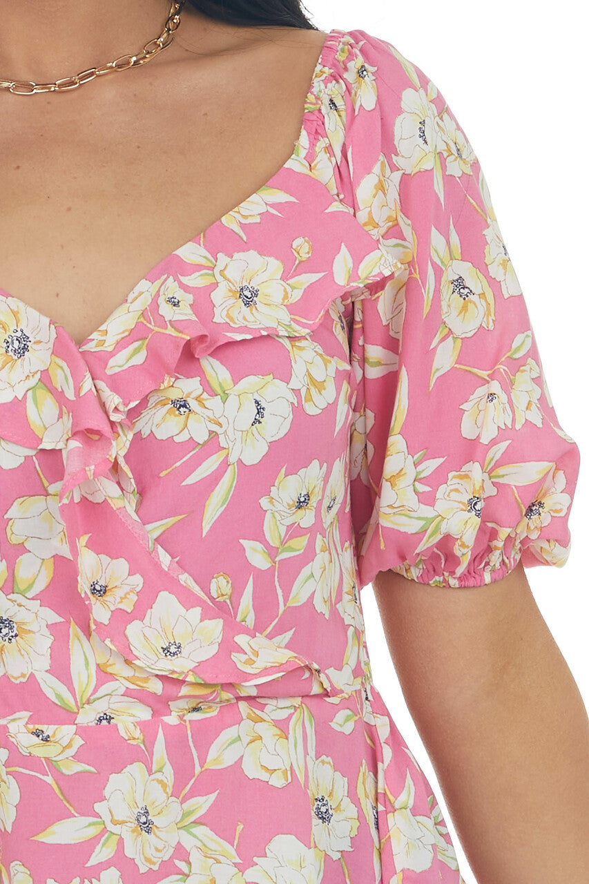 Bubblegum Pink Floral Print Peplum Top