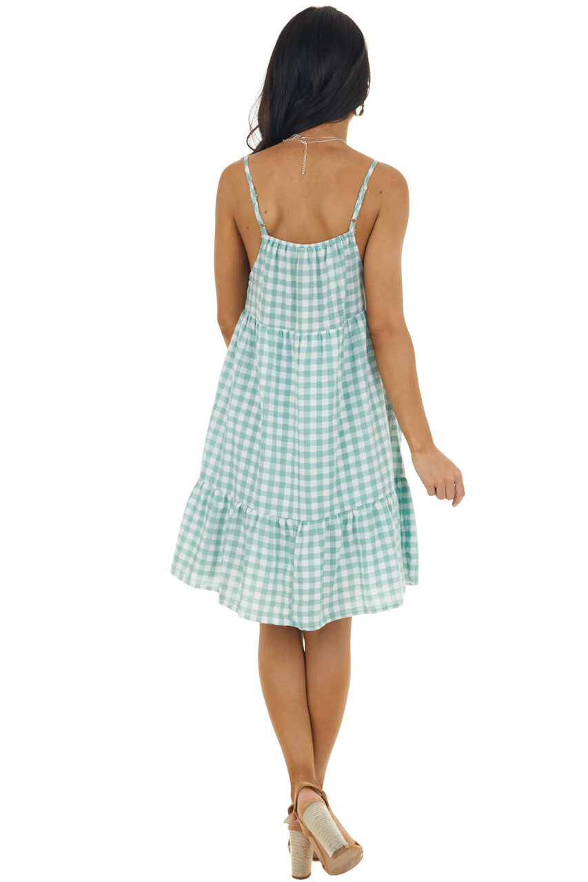 Faded Juniper Gingham Sleeveless Short Dress
