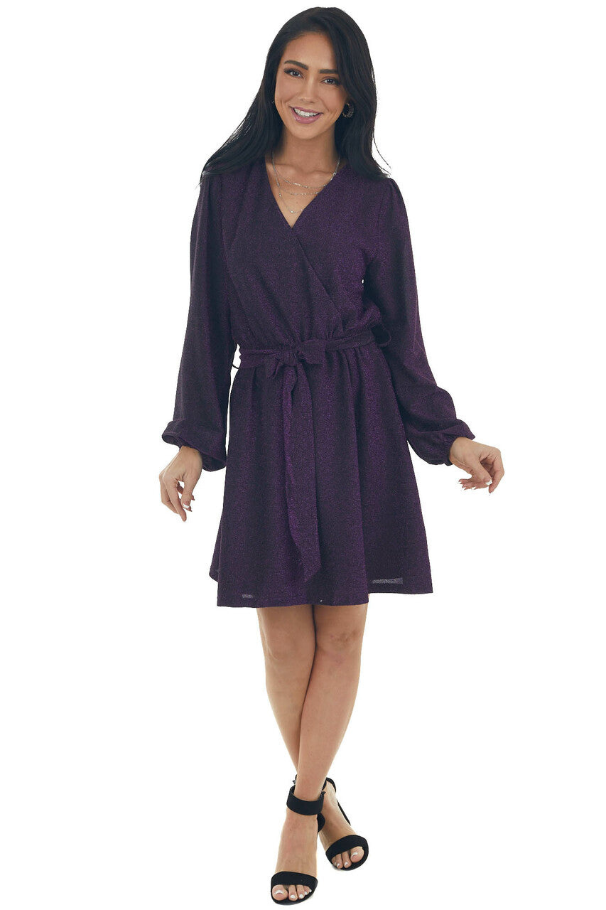 Indigo Metallic Threaded Surplice Knit Dress