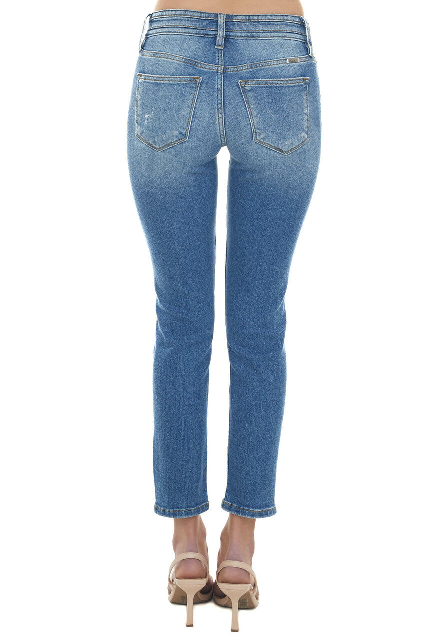 Medium Wash Mid Rise Distressed Straight Jeans