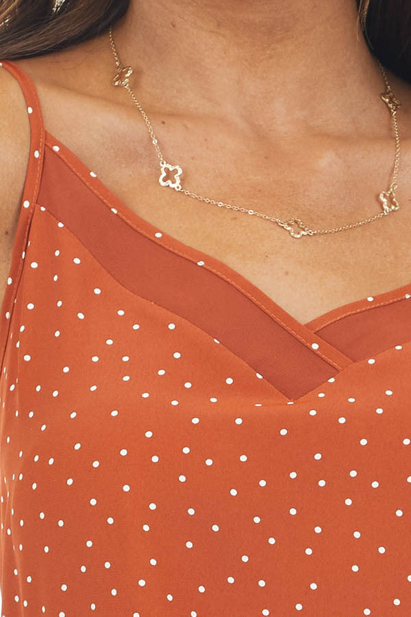 Rust and Ivory Polka Dot Spaghetti Strap Top