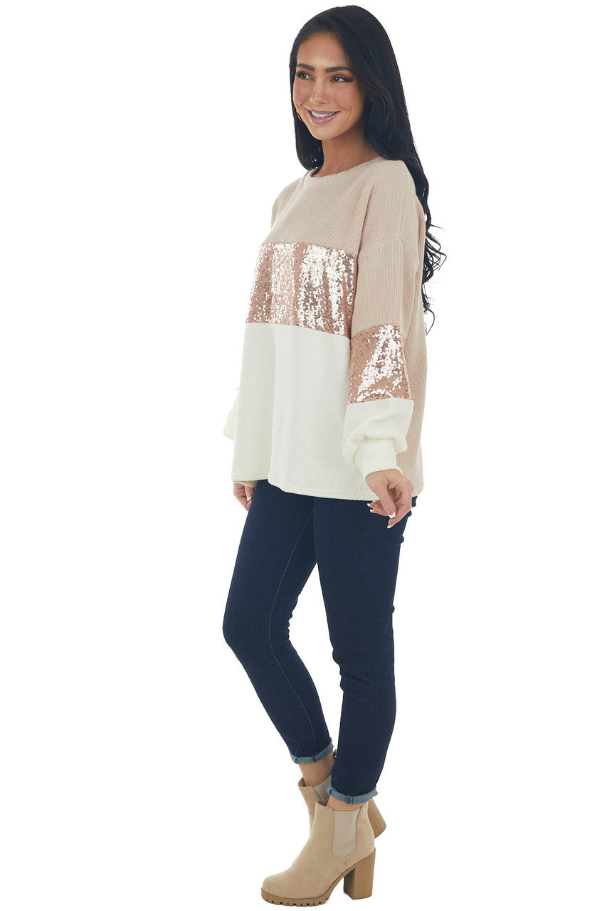Apricot and Ivory Colorblock Sequined Top 