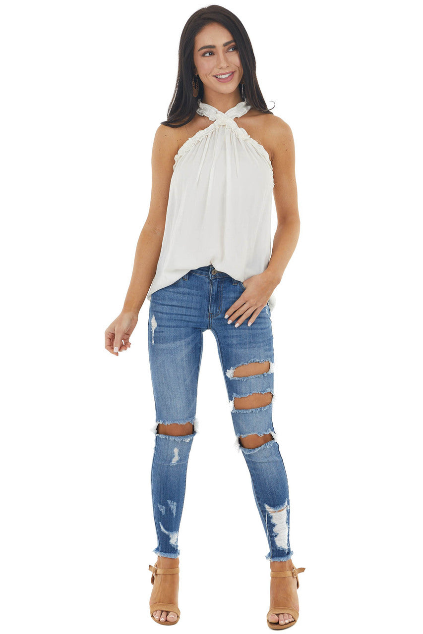 Vanilla Halter Neck Sleeveless Top with Frill Detail
