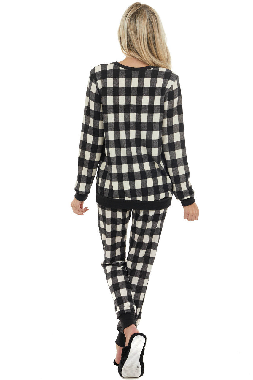 Black and White Buffalo Plaid Long Sleeve Knit Top