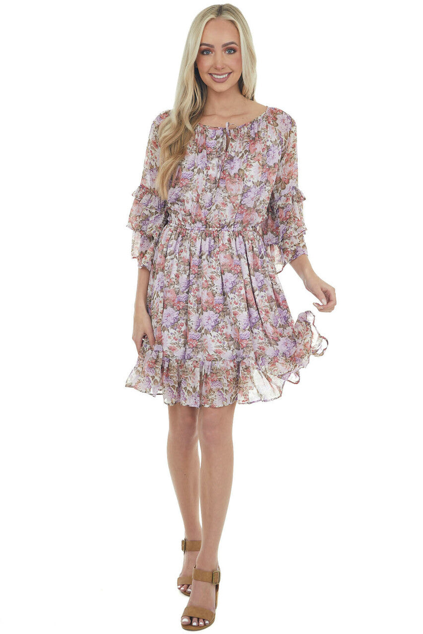Iris Floral Print Tiered Ruffle Sleeve Dress