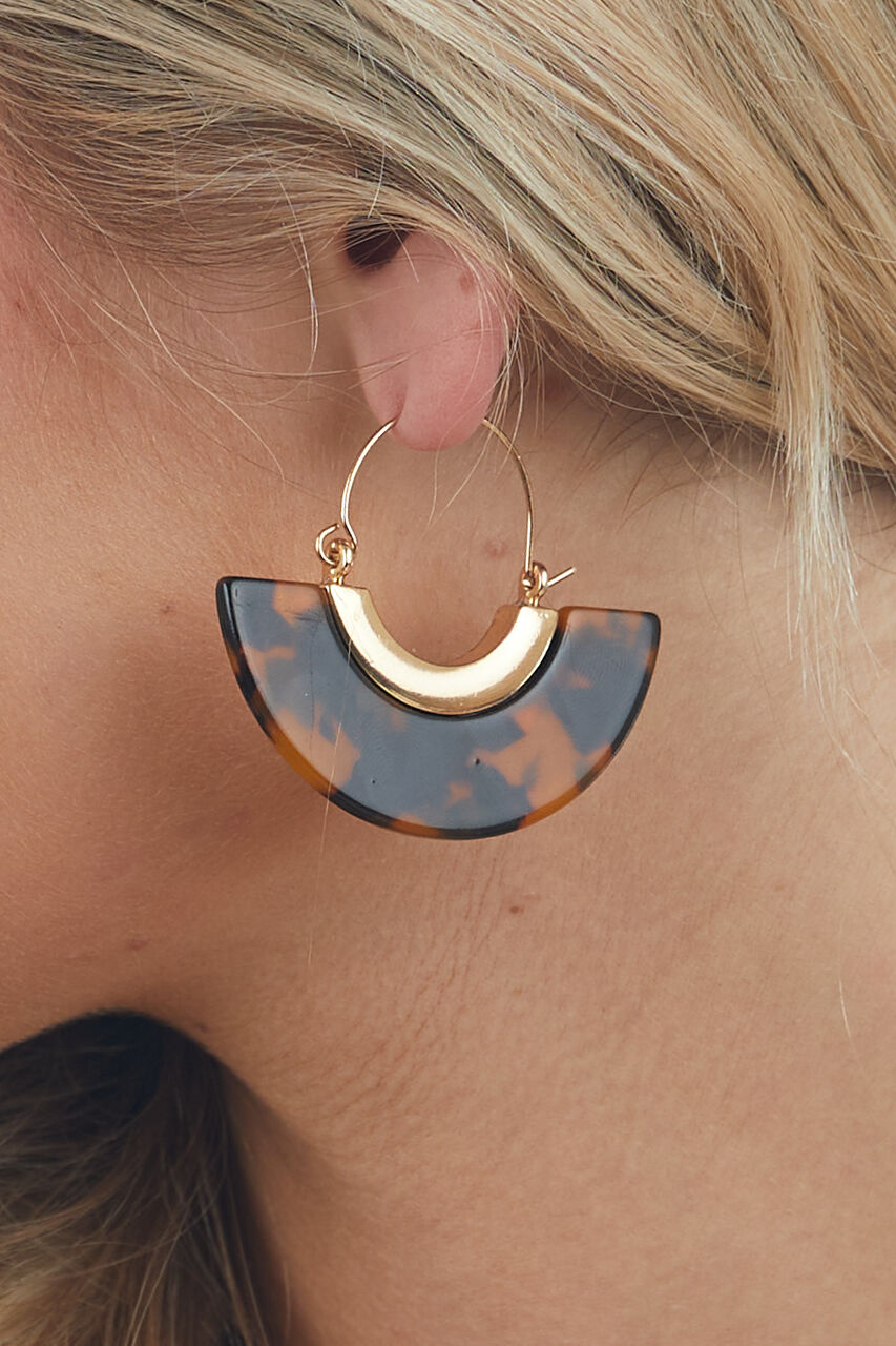 Copper Resin Tortoise Shell Fan Hoop Earrings