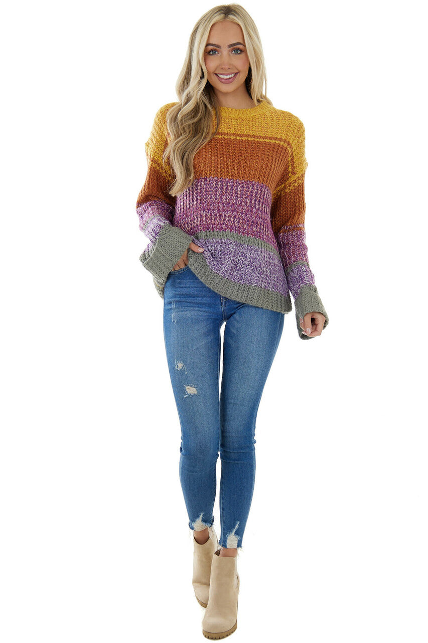 Amber Multicolor Striped Ribbed Knit Sweater 
