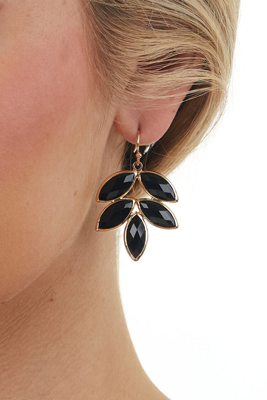 Black and Gold Leaf Shaped Drop Earrings