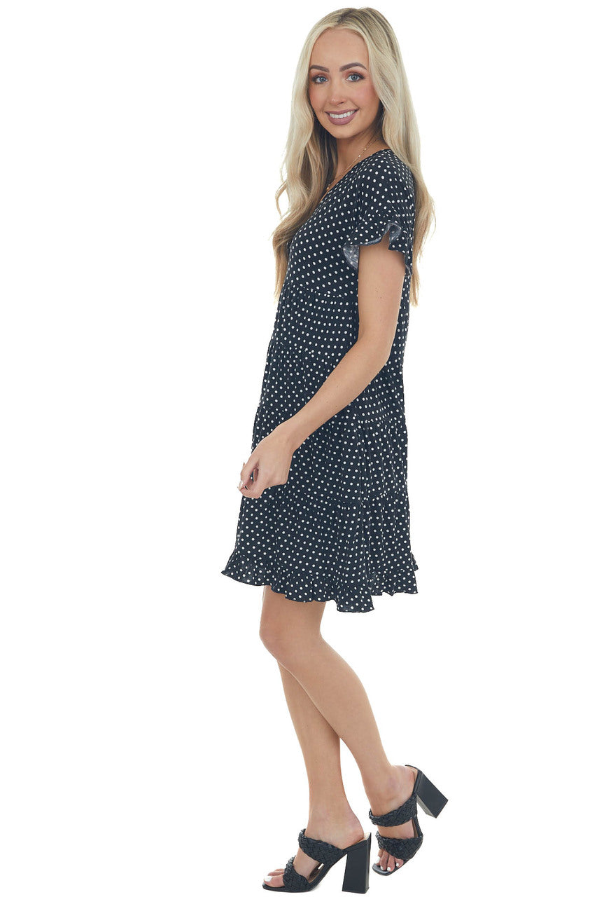 Black and Off White Polka Dot Tiered Dress